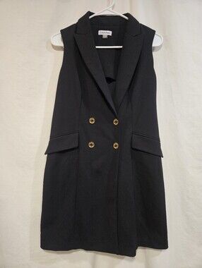 🖤 Calvin Klein Black Sleeveless Blazer Dress with Gold Buttons